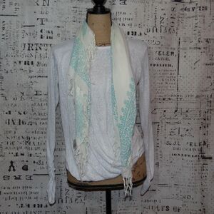 Off white & Teal Scarf 33 X 36" Unbranded